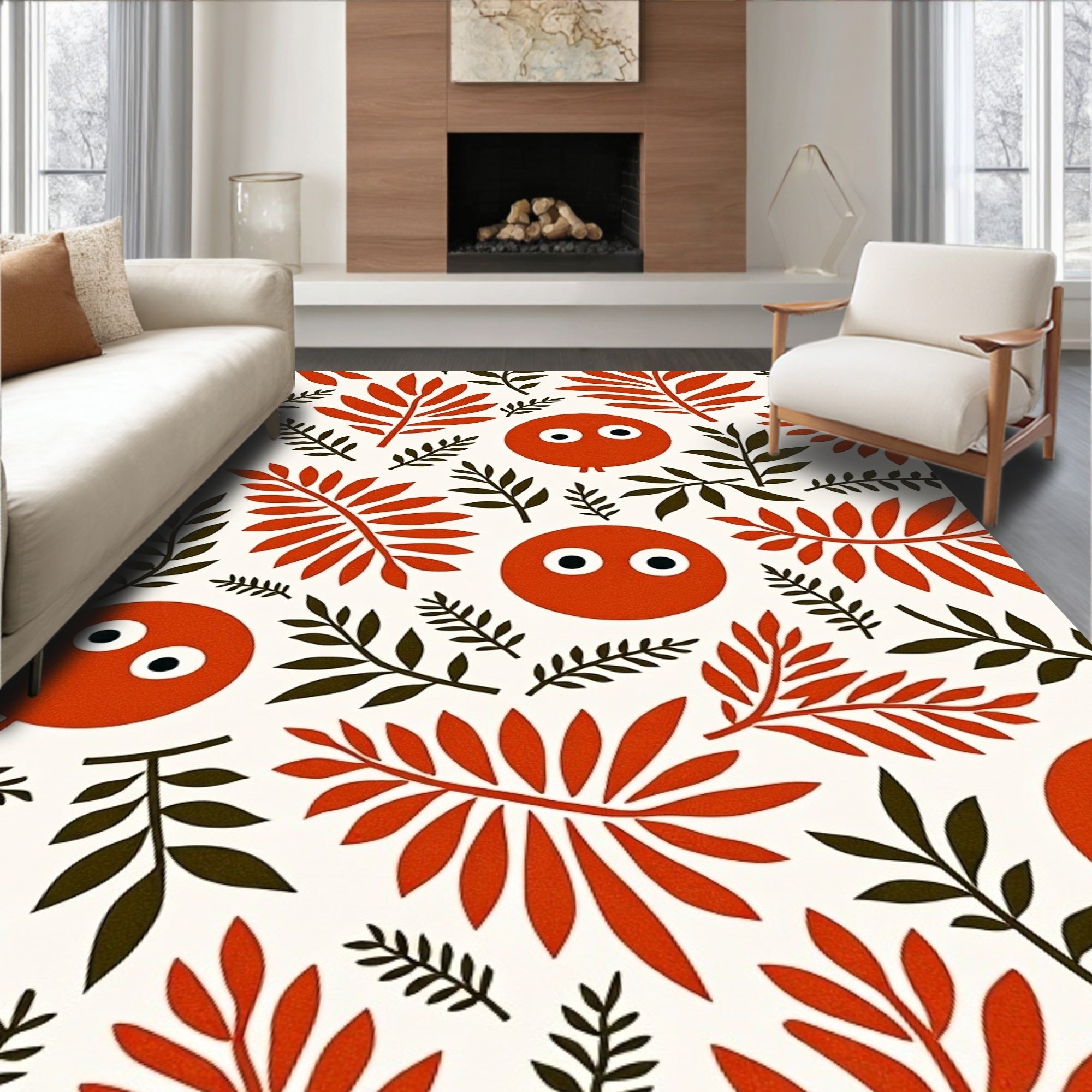 Whimsical Orange Character Leafy Garland Rug
