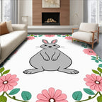 Gray Bunny Surrounded by Pink Flowers Rug