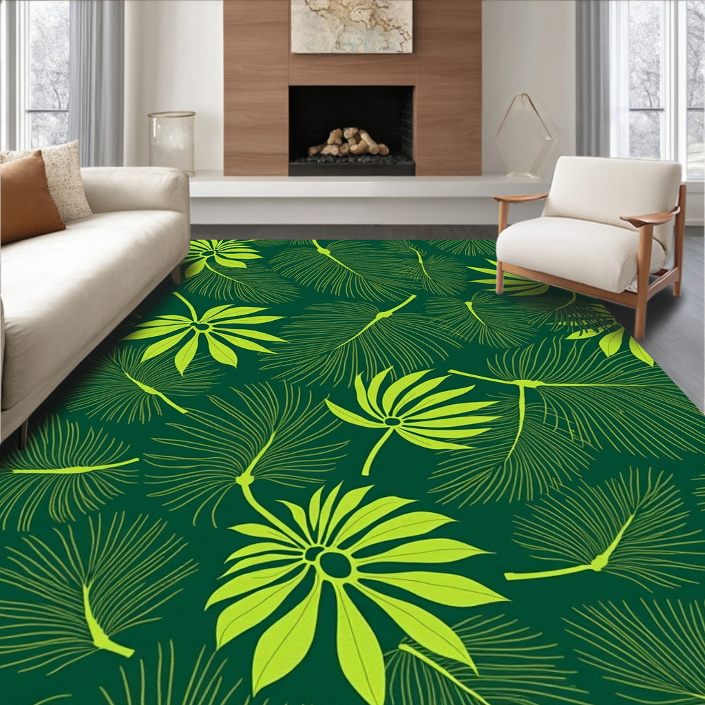 Lush Green Tropical Leaf Medley Rug