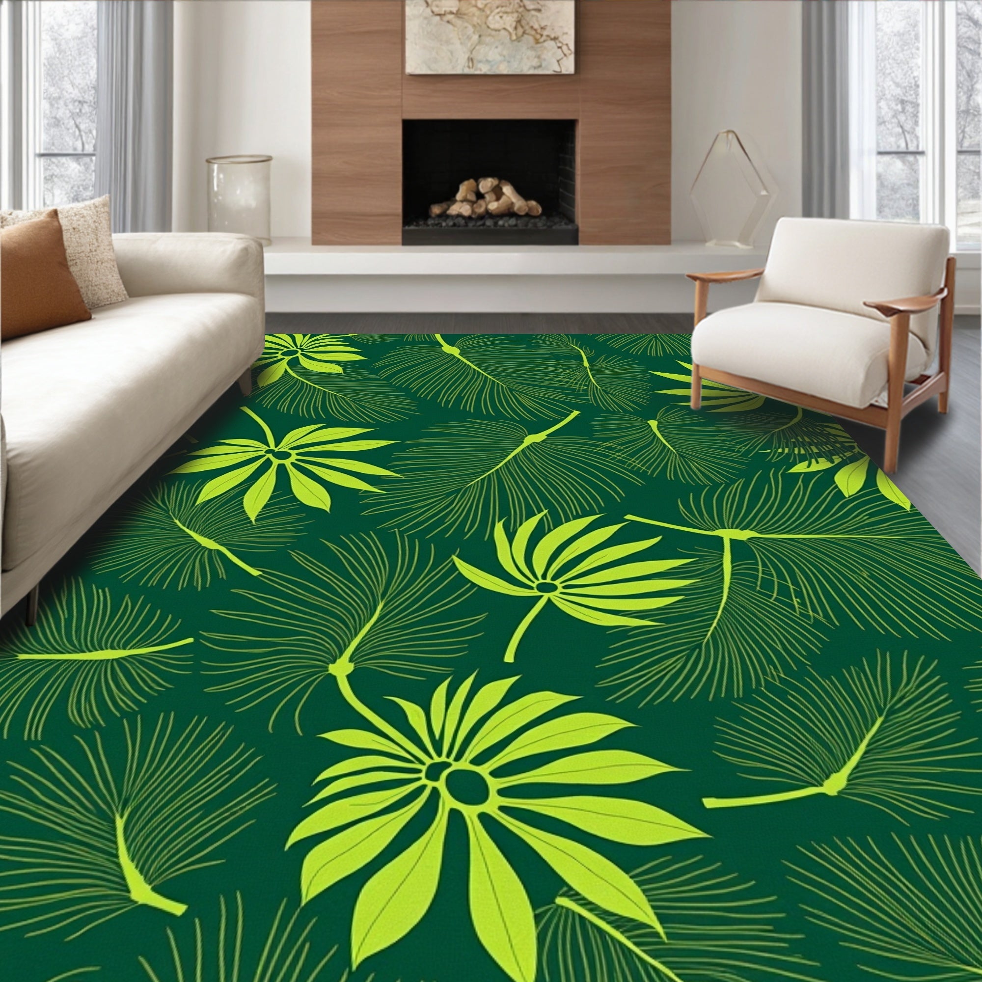 Lush Green Tropical Leaf Medley Rug