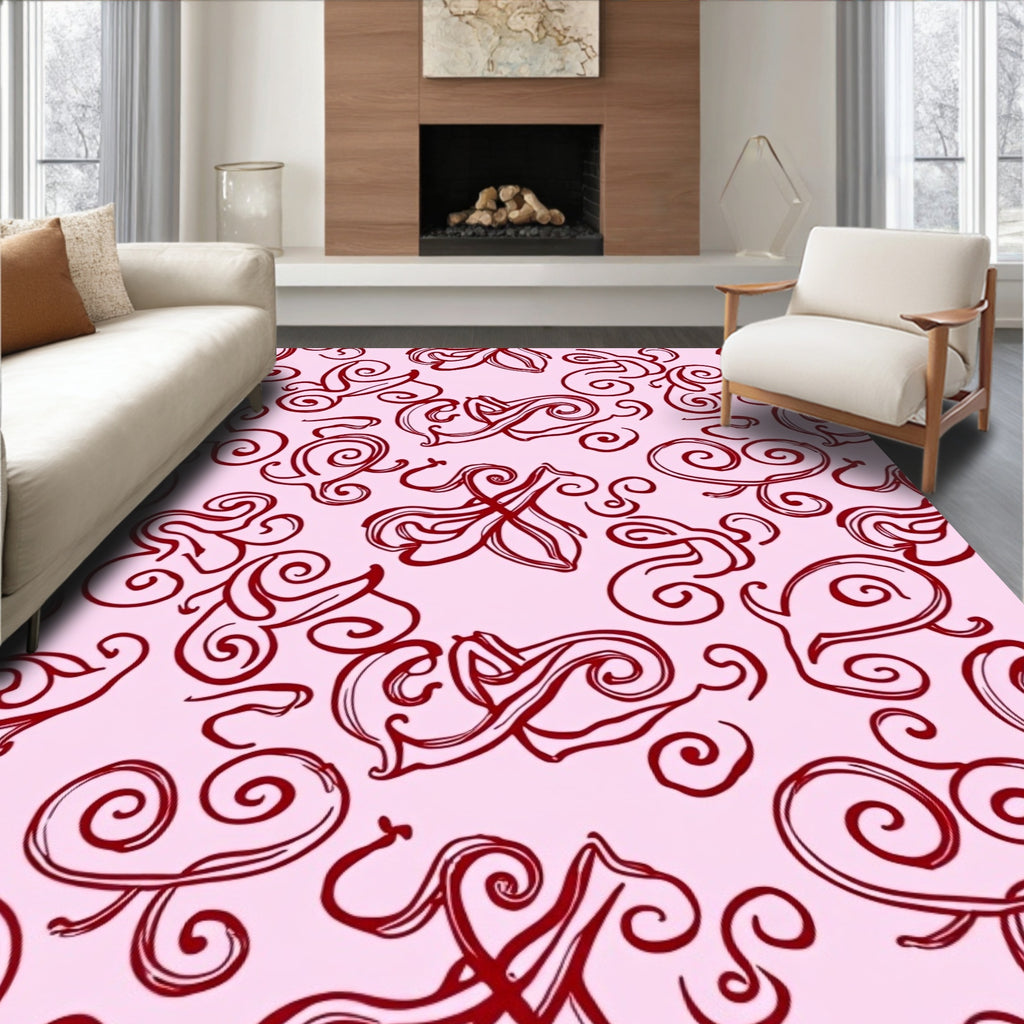 Ornate Crimson Swirl Bloom Rug