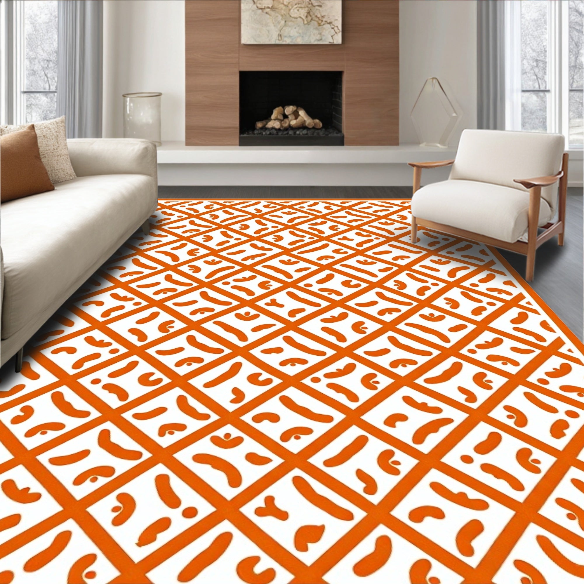 Orange Diamond Lattice Organic Shapes Rug