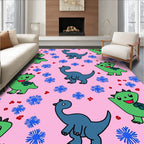 Cute Green Blue Dinosaur Floral Rug