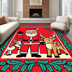 Festive Santa And Reindeer Holiday Aura Rug