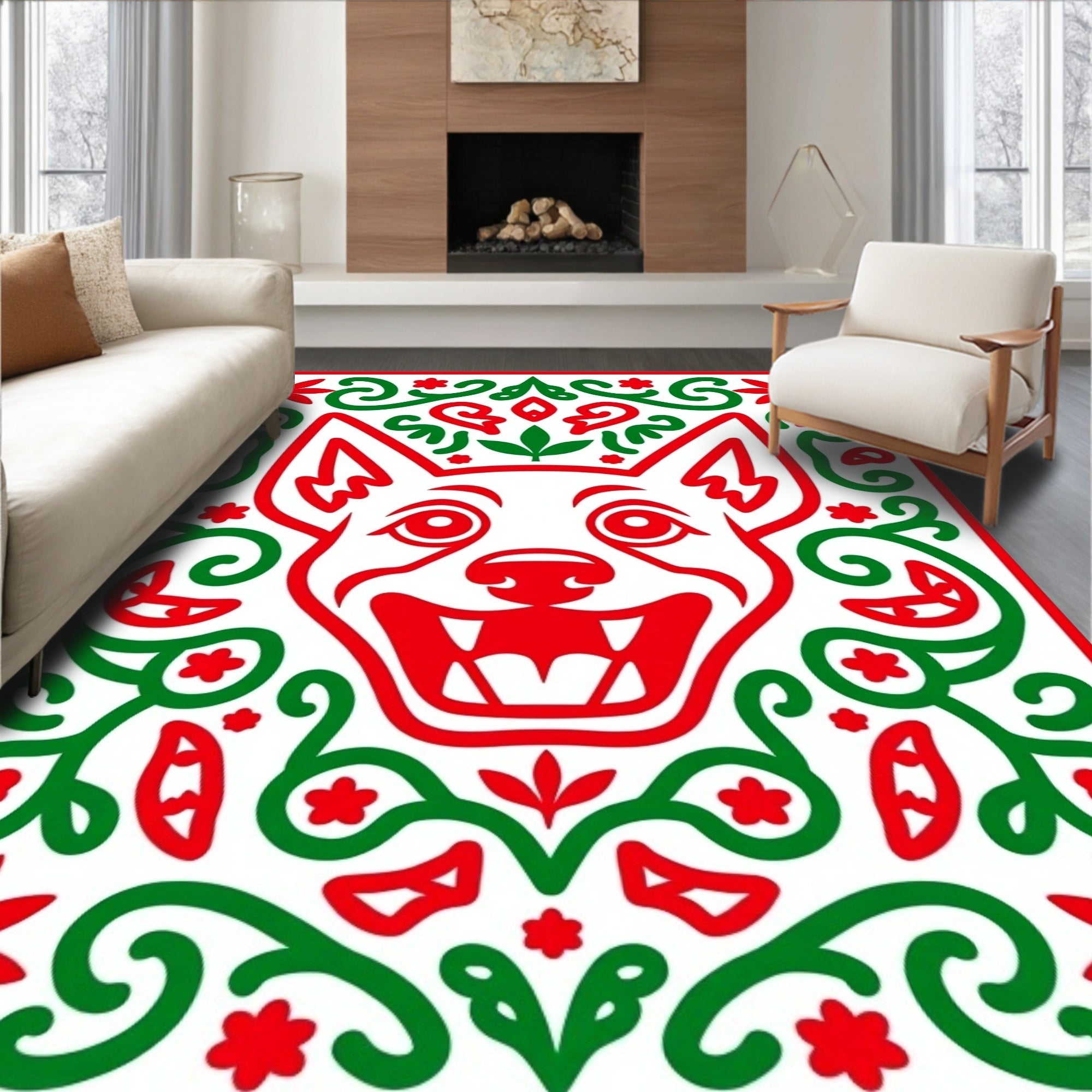Crimson Fox Floral Swirl Rug