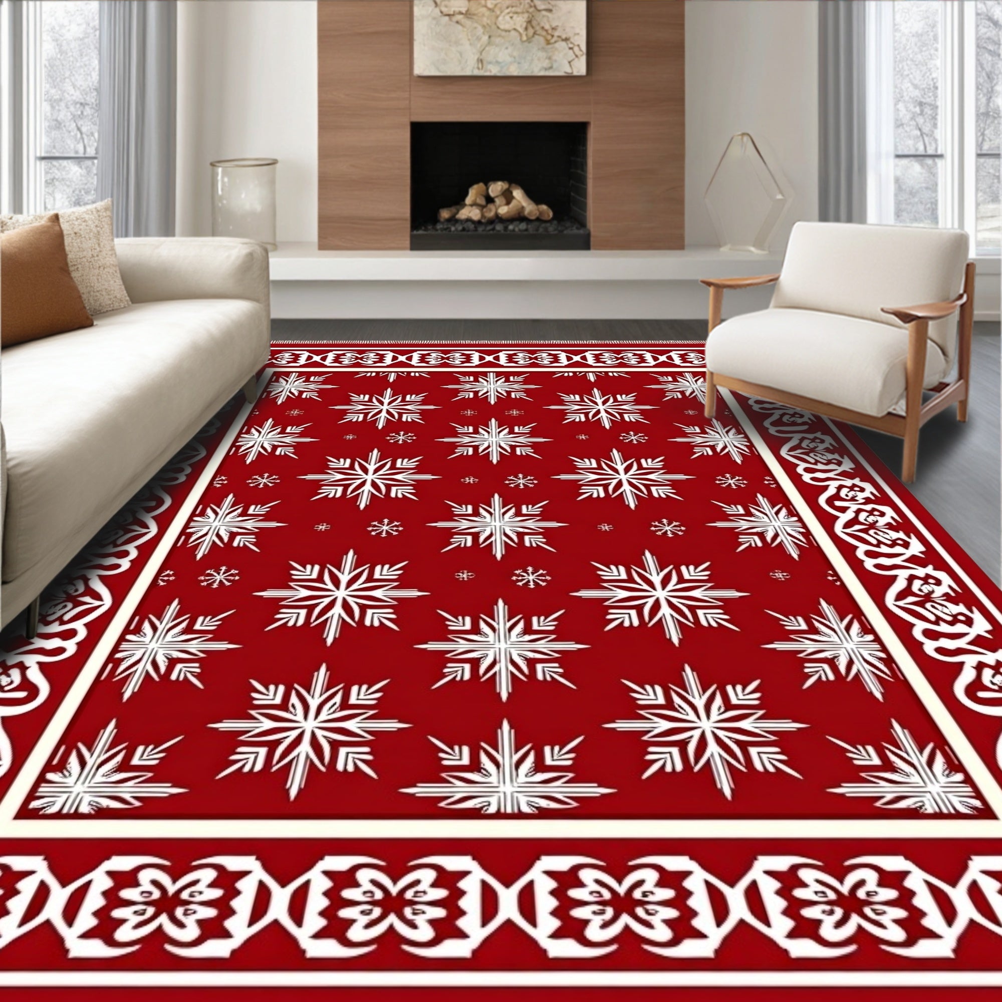 Crimson Snowfall Celestial Arrangement Rug