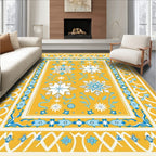 Golden Yellow Blue Starburst Floral Rug