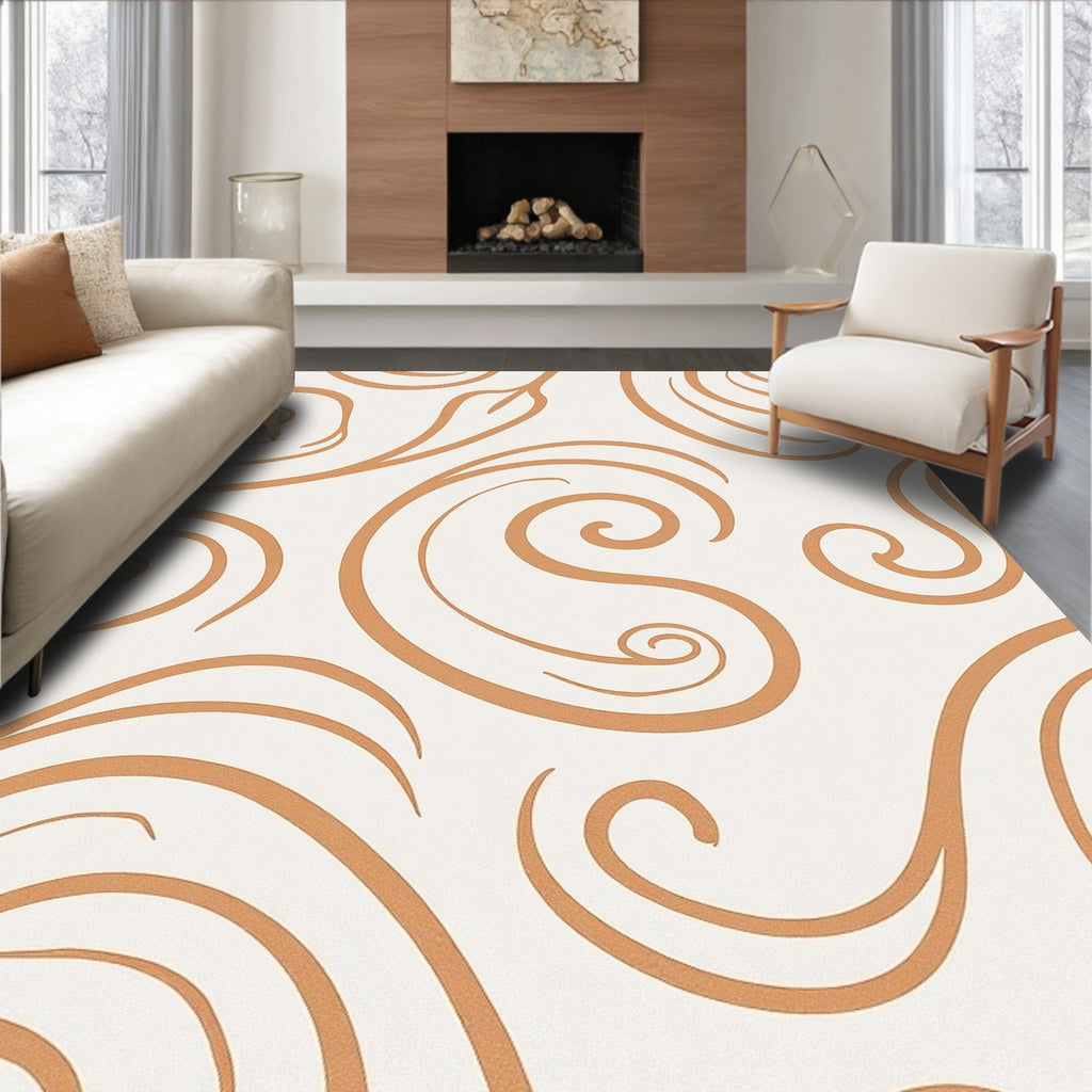 Golden Swirls On Cream Backdrop Rug