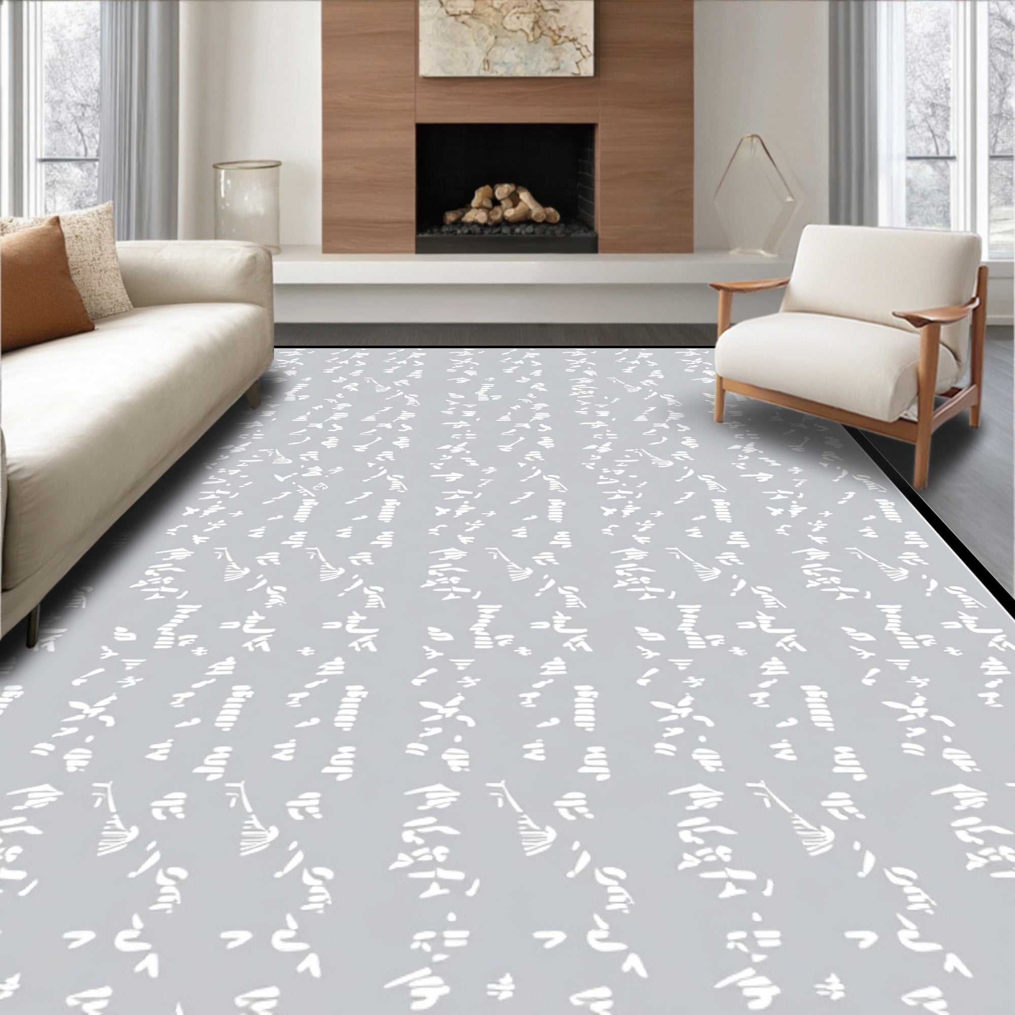 Subtle White Calligraphy Gray Background Rug