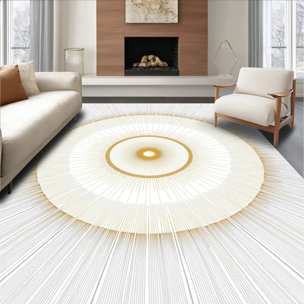 Golden Sunburst Concentric Circles Rug