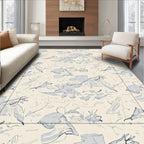 Cream Blue Abstract Cloud Swirl Rug