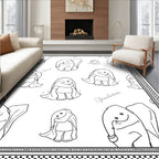Whimsical Black White Elephant Collage Rug
