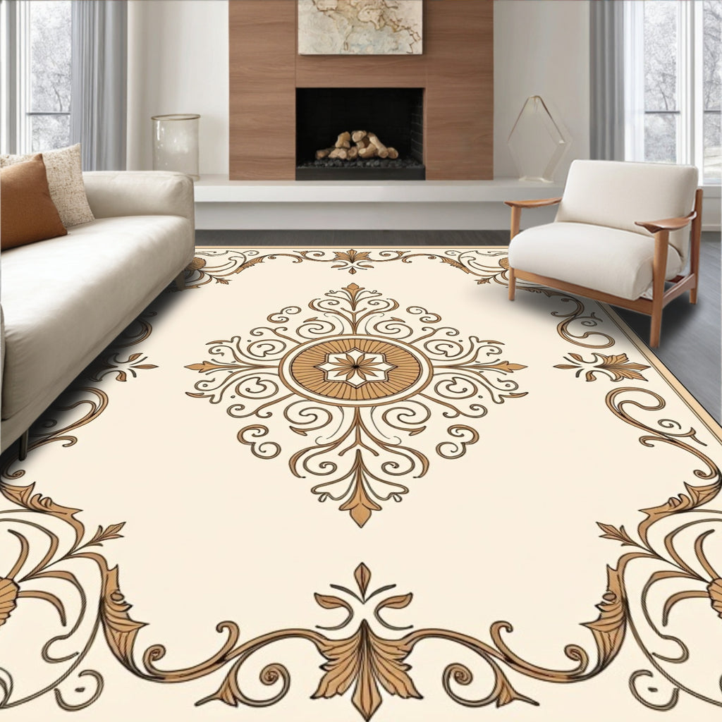 Ornate Golden Floral Medallion Rug