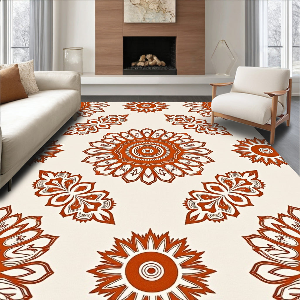 Terracotta Sunburst Floral Medallion Rug