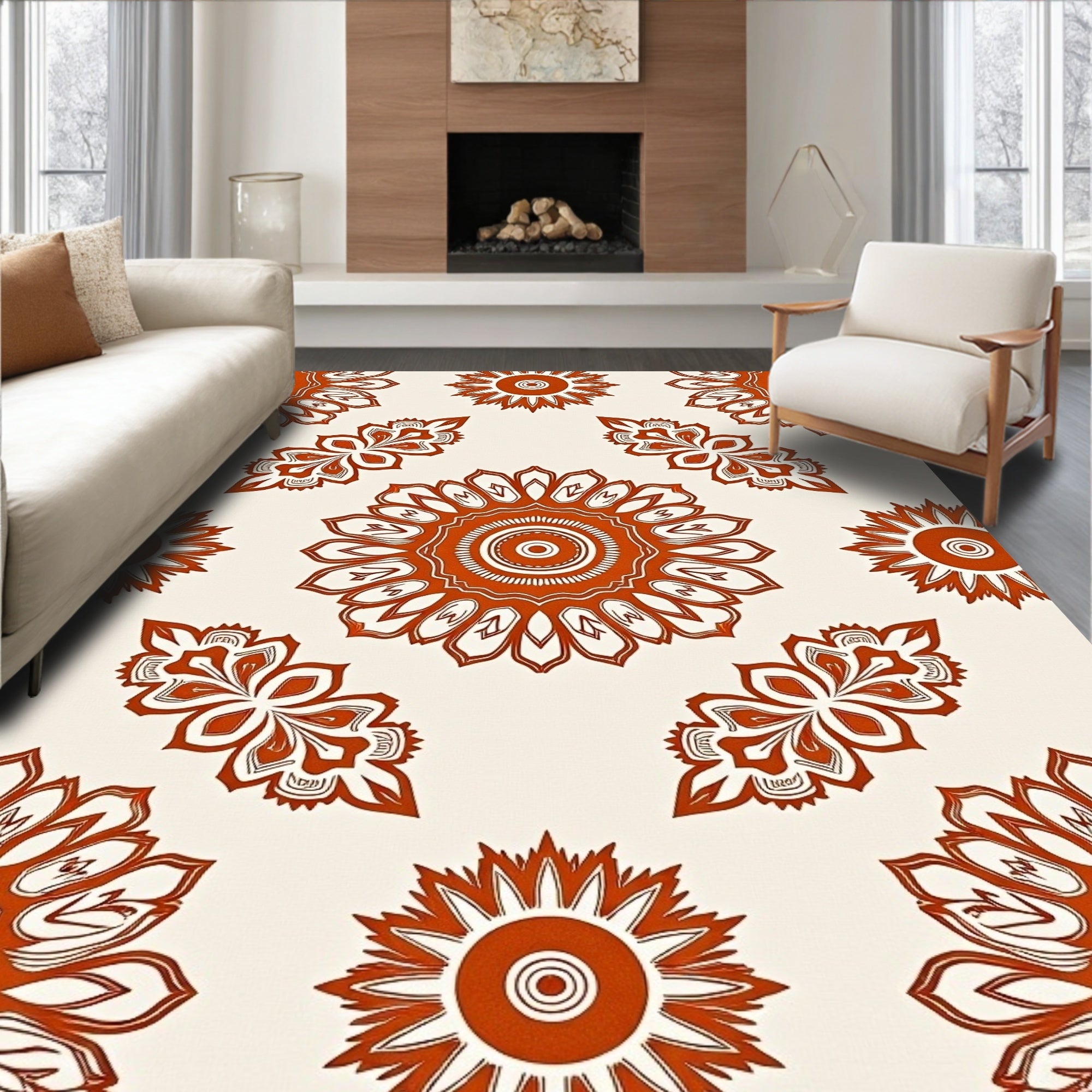 Terracotta Sunburst Floral Medallion Rug