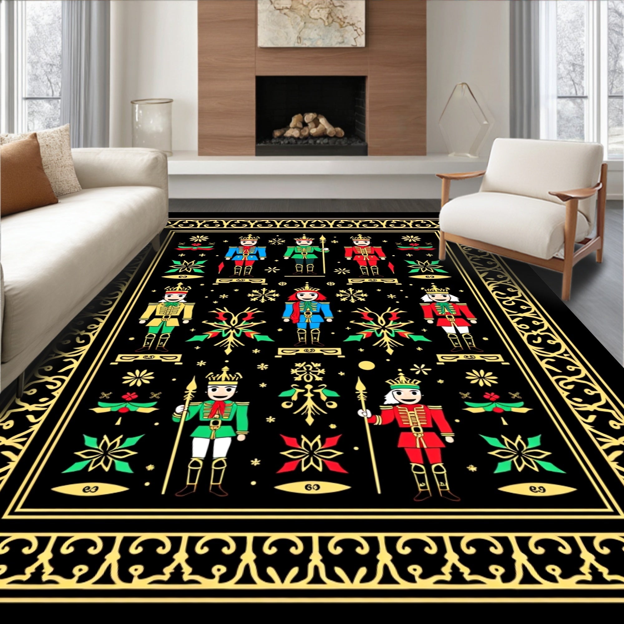 Black Nutcracker Soldier Royal Border Rug