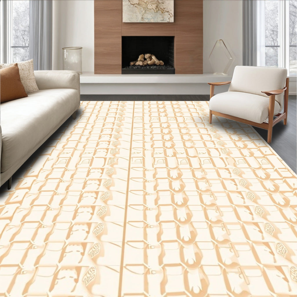 Pale Peach Architectural Grid Rug