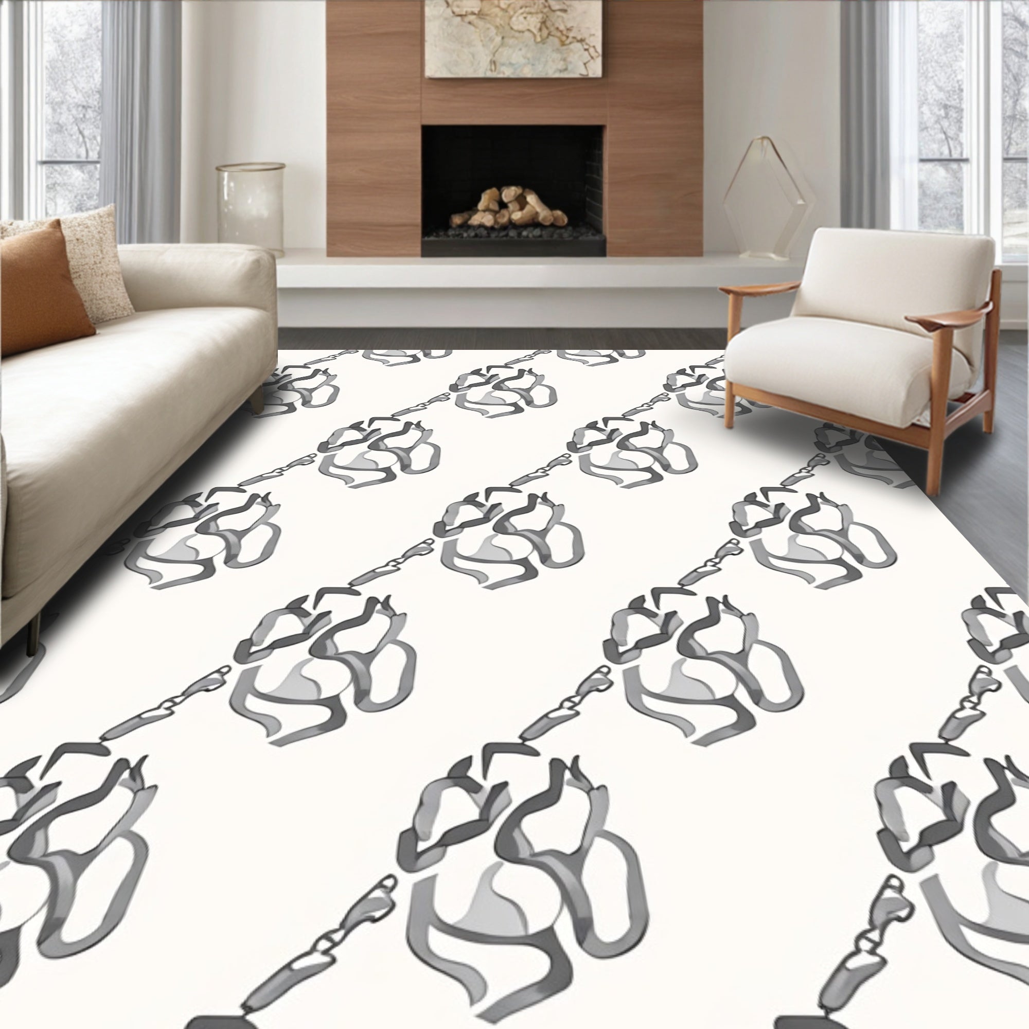 Monochromatic Abstract Floral Chain Rug