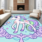 Pastel Rainbow Unicorn Stars Whimsical Rug