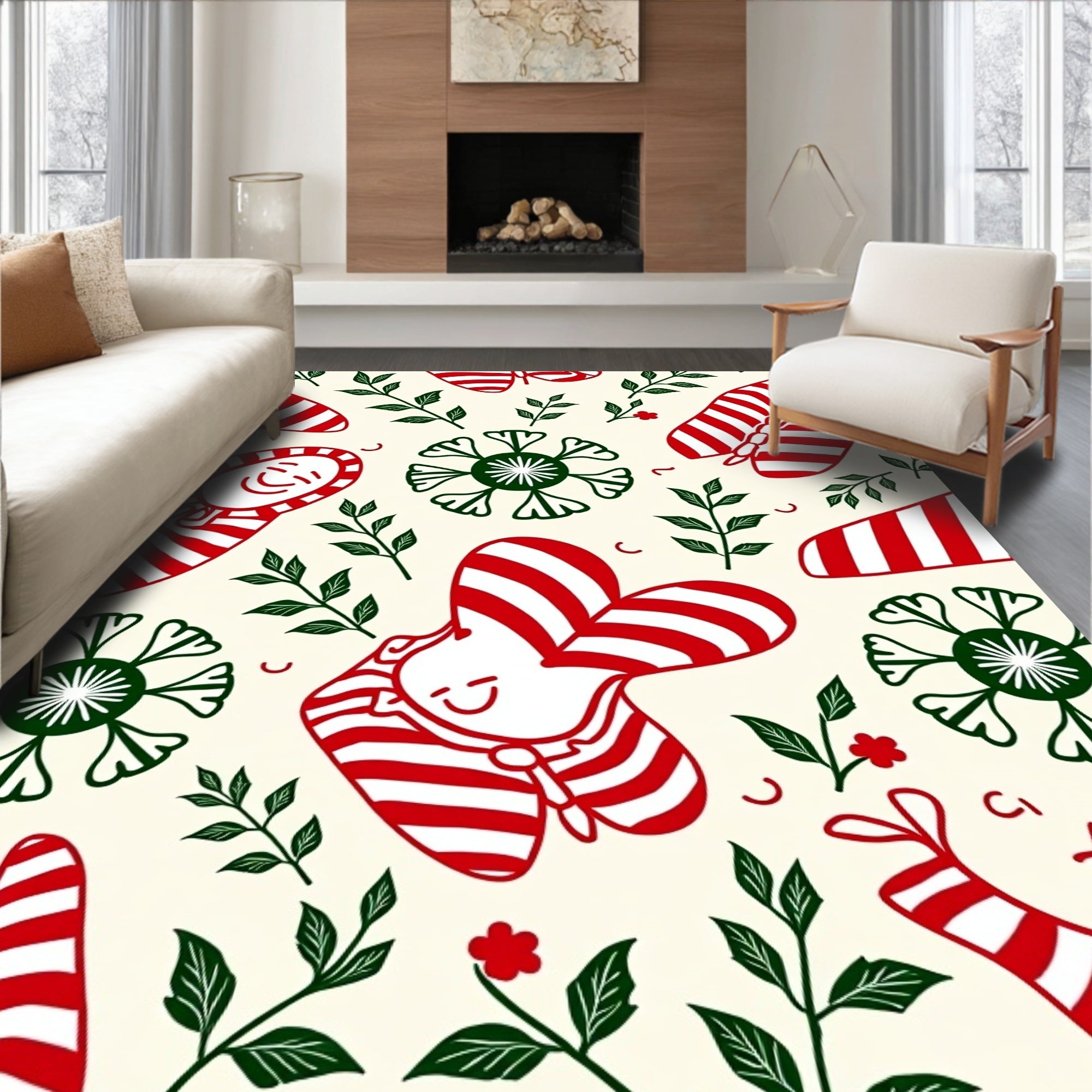 Whimsical Red Candy Cane Characters Garden Rug