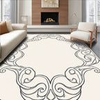 Elegant Black Swirl Scroll Border Rug