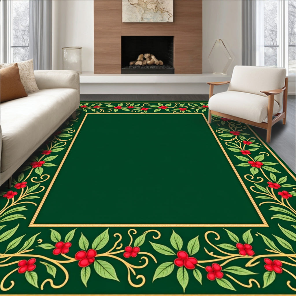 Emerald Holly Berry Garland Border Rug