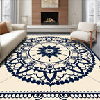 Deep Blue Floral Medallion Tiled Rug