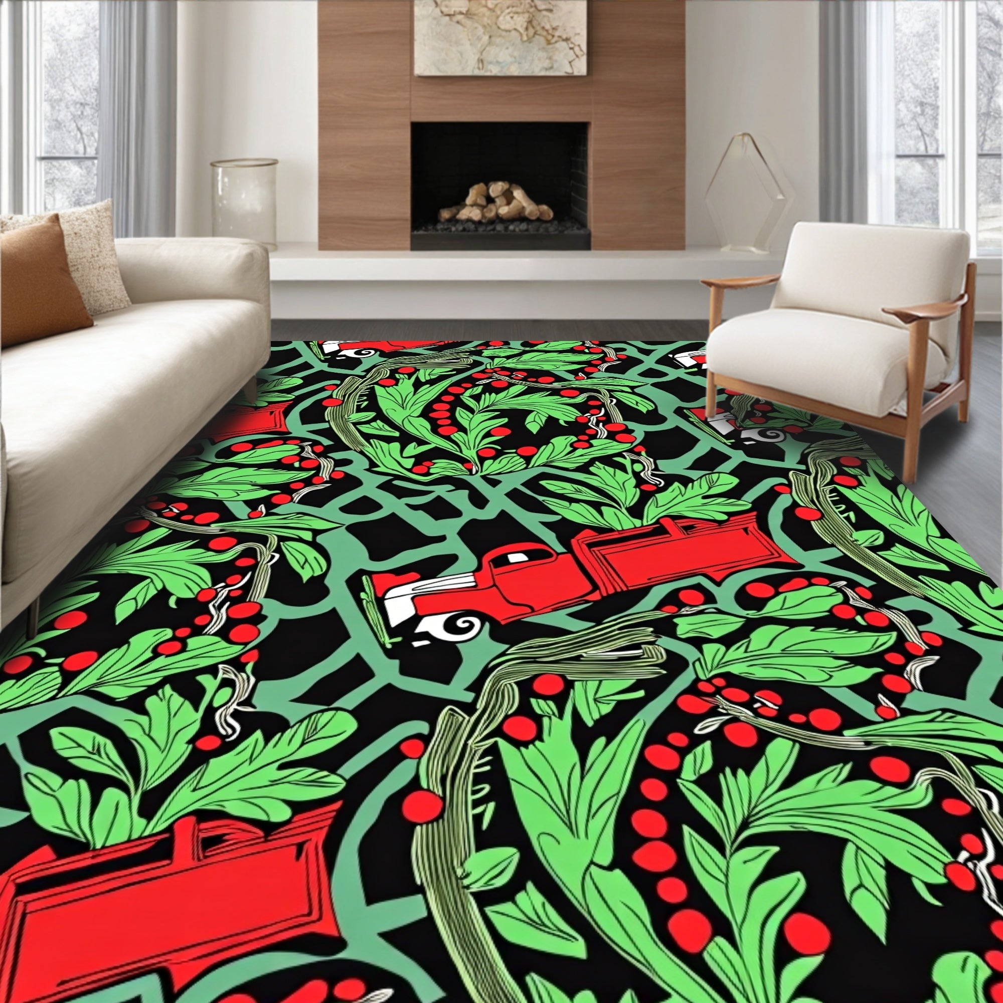 Red Truck Holly Berry Garden Rug
