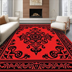 Bold Red Black Traditional Medallion Layout Rug