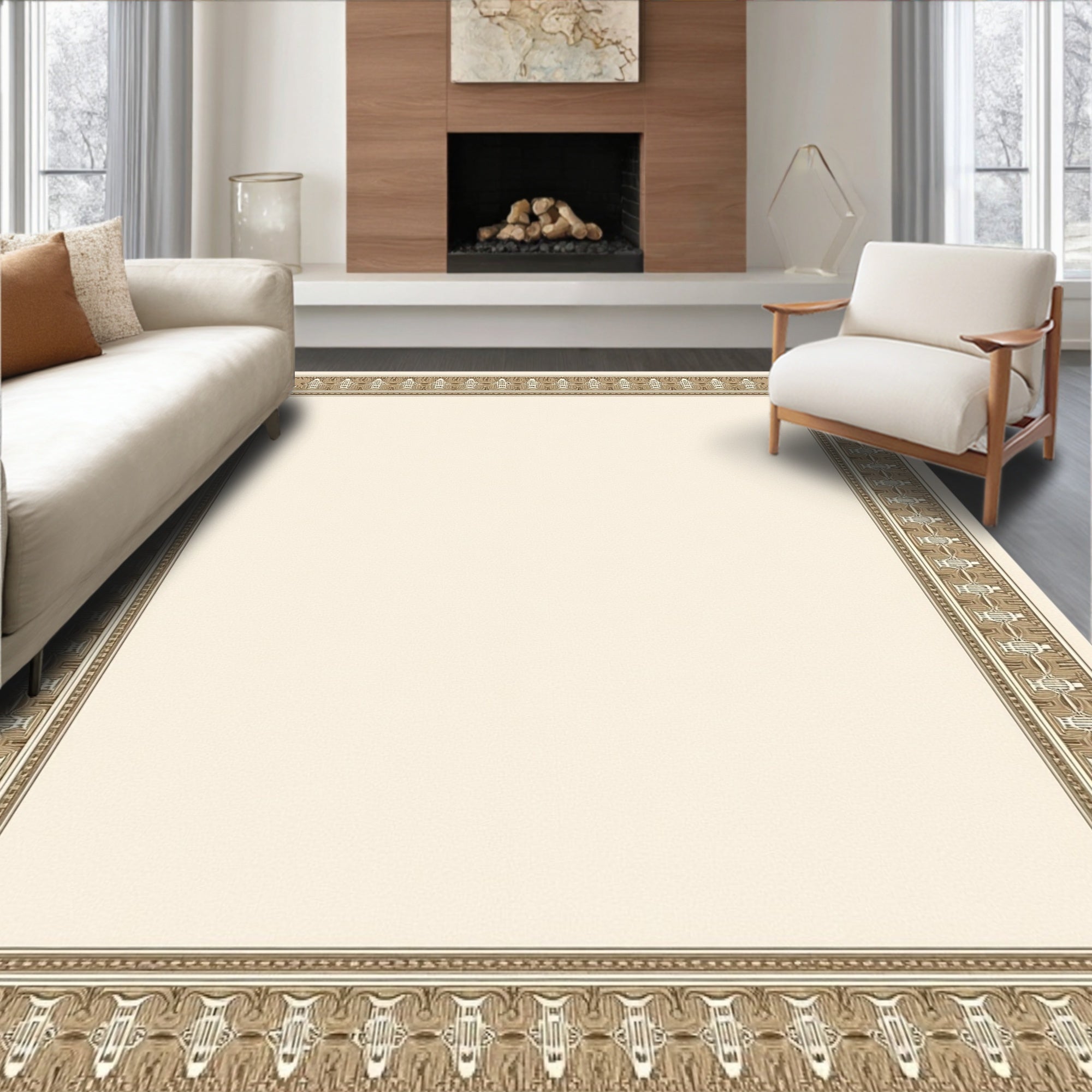 Antique Gold Geometric Border Rug