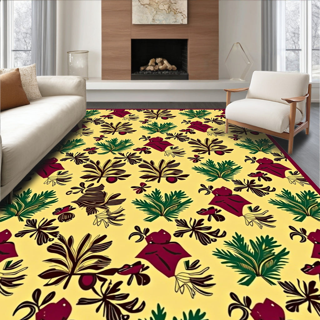 Yellow Floral Leaf Medallion Rug