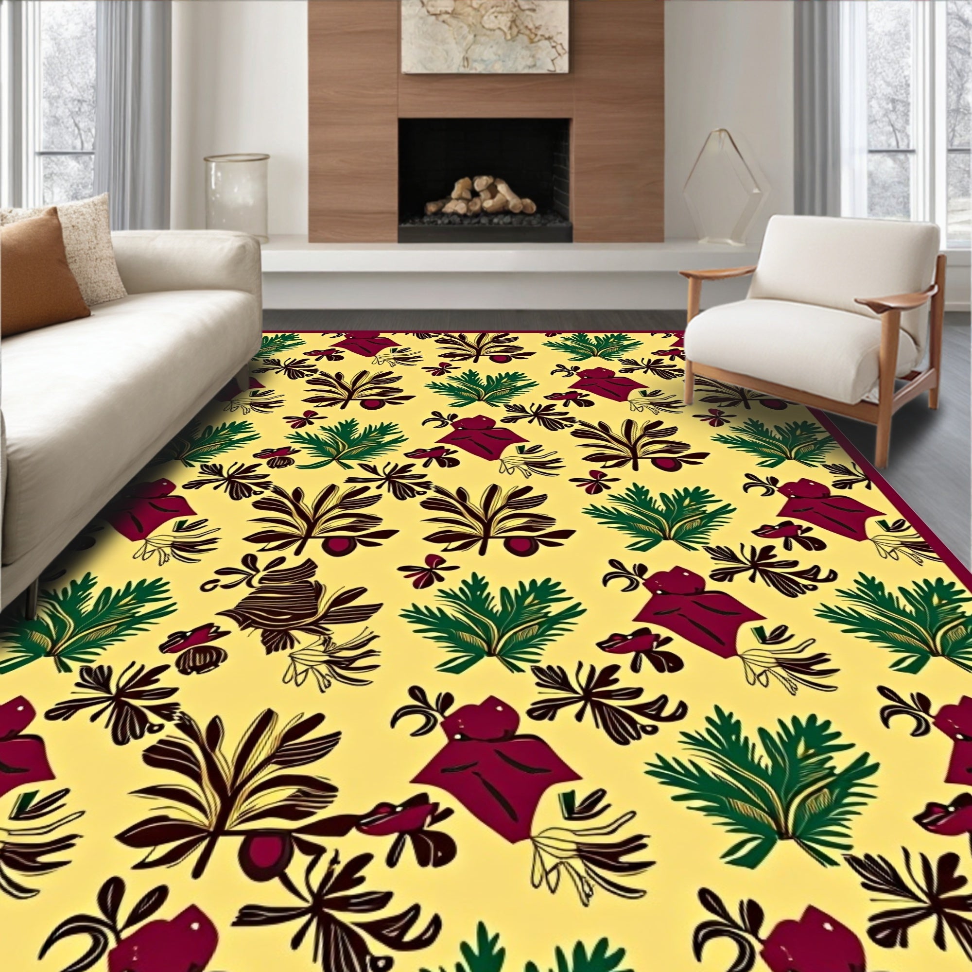 Yellow Floral Leaf Medallion Rug