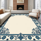 Vintage Navy Floral Scroll Border Rug