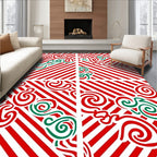 Festive Red Green Swirl Stripes Rug