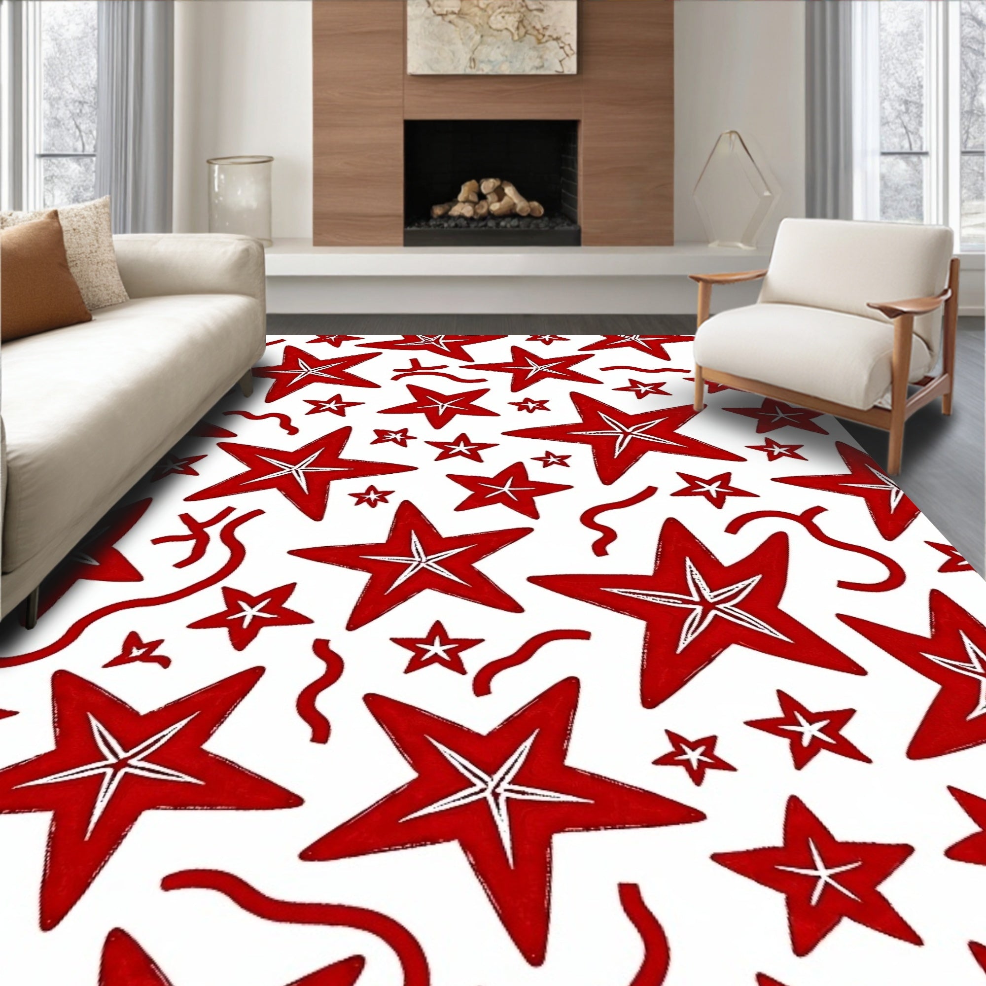 Red Starburst Scatter Rug
