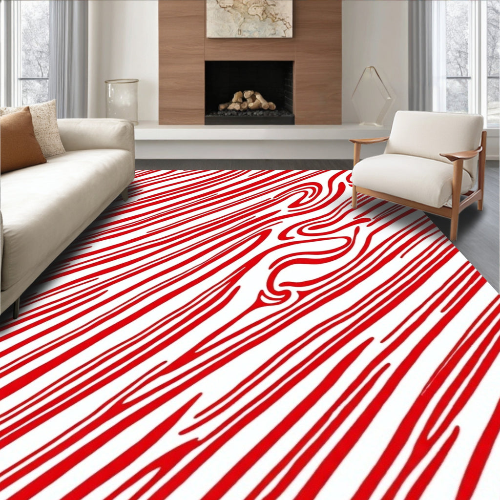 Crimson Red Wood Grain Swirl Rug