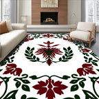 Deep Red Floral Scroll Border Rug