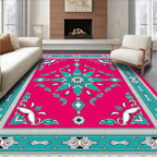 Vibrant Pink Turquoise Floral Border Rug