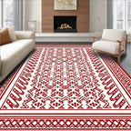 Crimson Geometric Abstraction Wide Border Rug