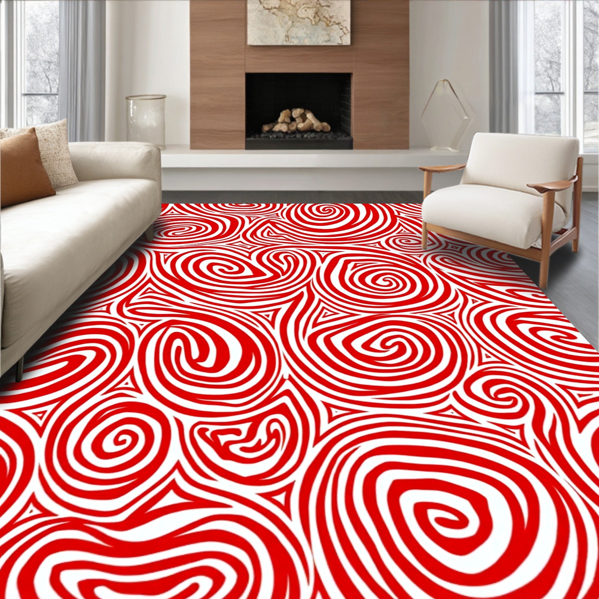 Crimson Swirl Abstract Spirals Rug