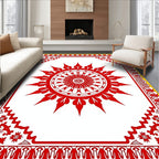 Bold Red Circular Sunburst Border Rug