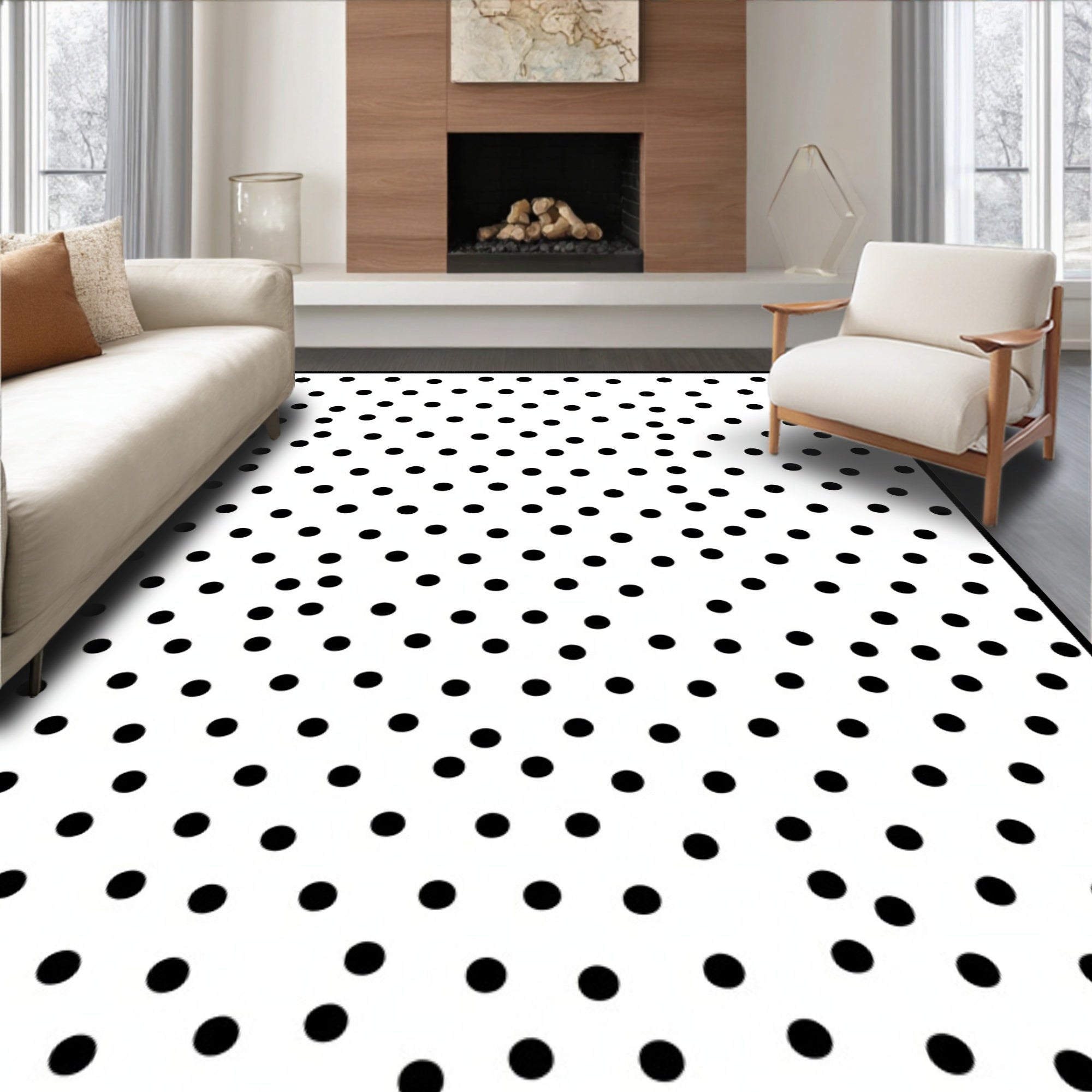 Black Dot Scattered Contemporary Rug