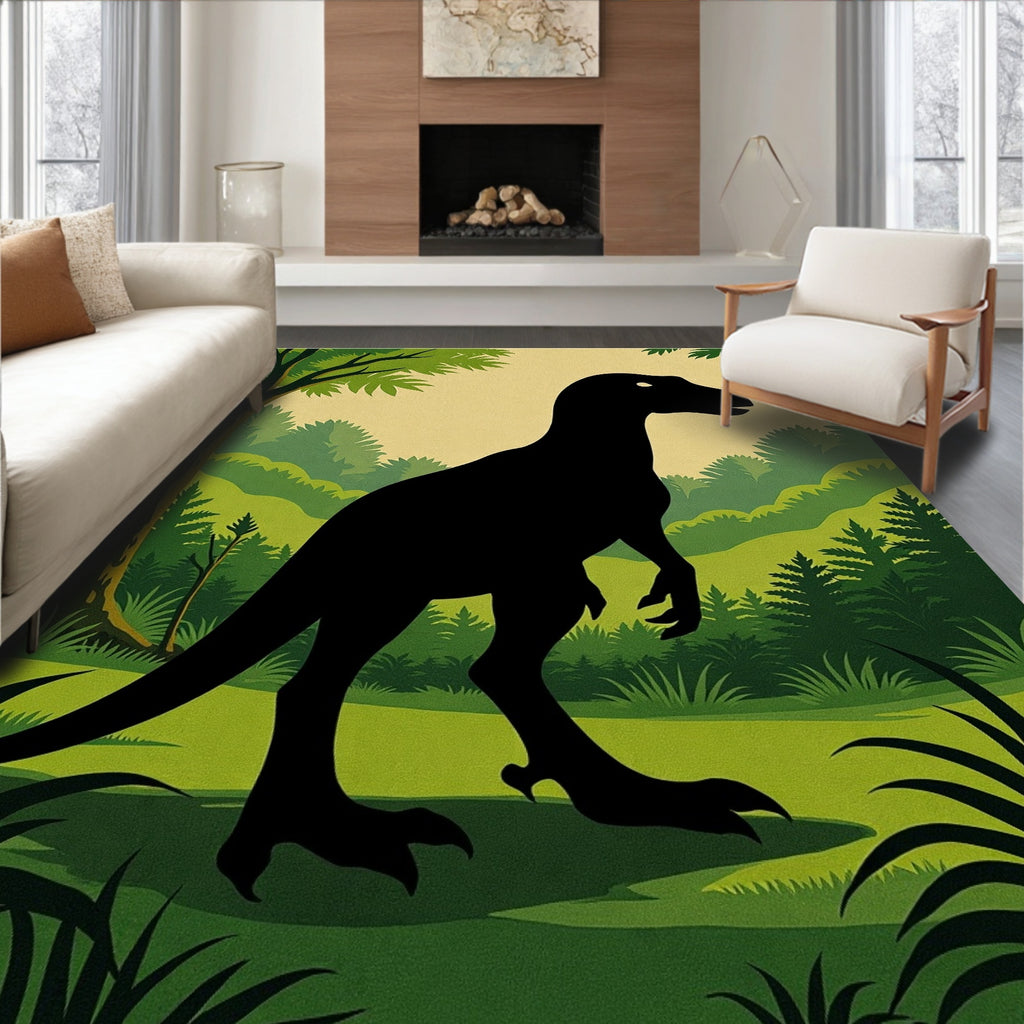 Prehistoric Black Dinosaur Forest Rug