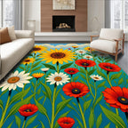 Vibrant Sunflowers and Poppies Meadow Rug