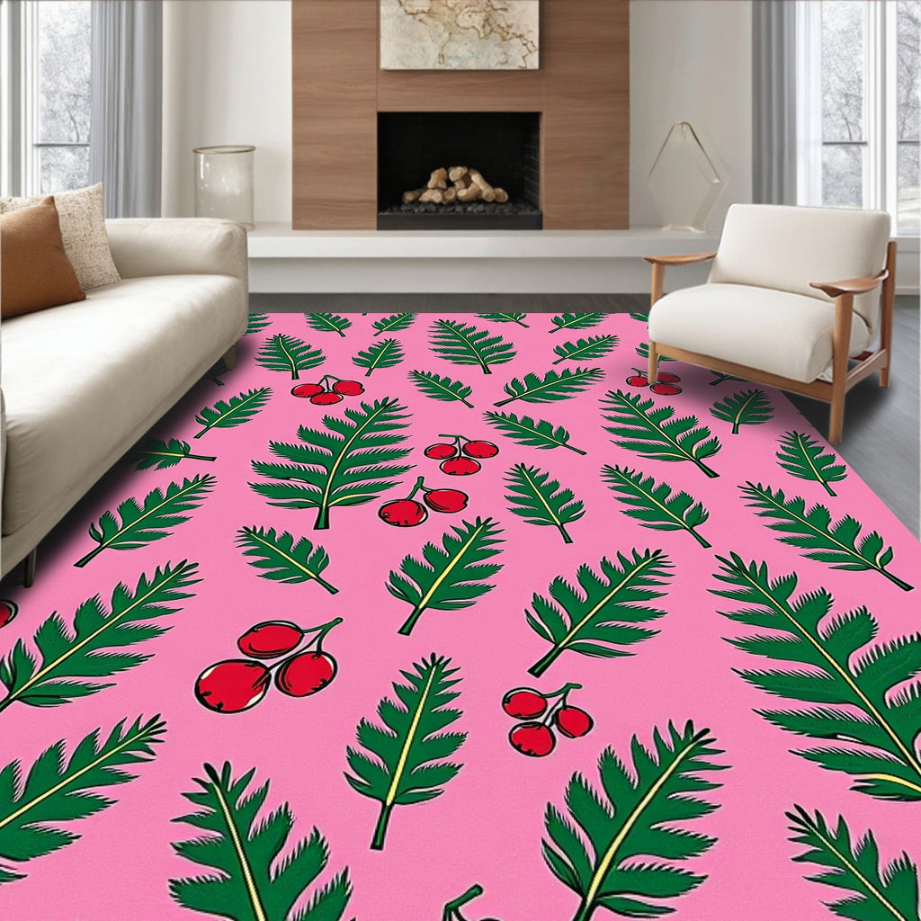 Pink Green Fern Berry Scatter Rug