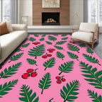 Pink Green Fern Berry Scatter Rug