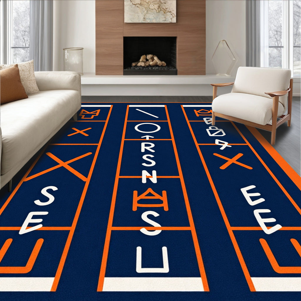 Orange Geometric Symbolic Panels Rug