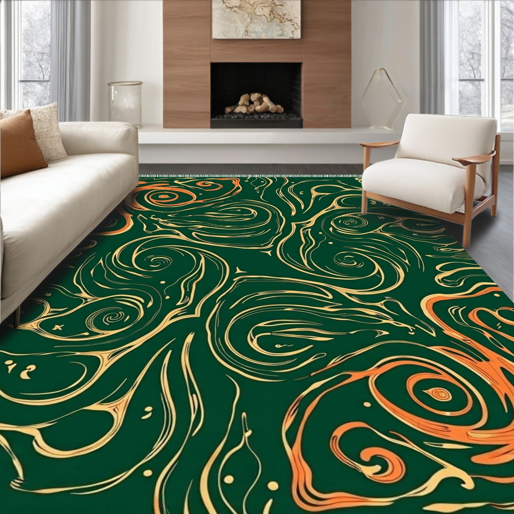 Emerald Green Swirls Abstract Rug