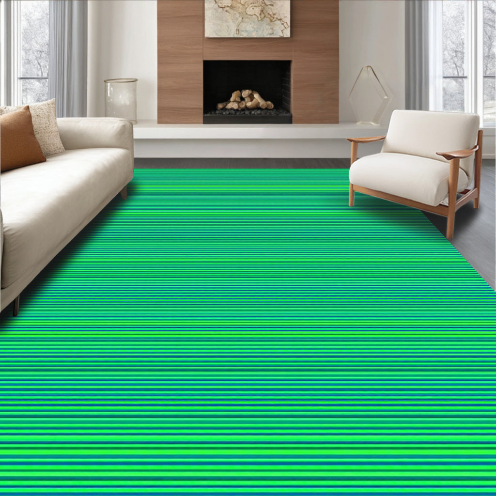 Vibrant Lime Blue Stripe Rug