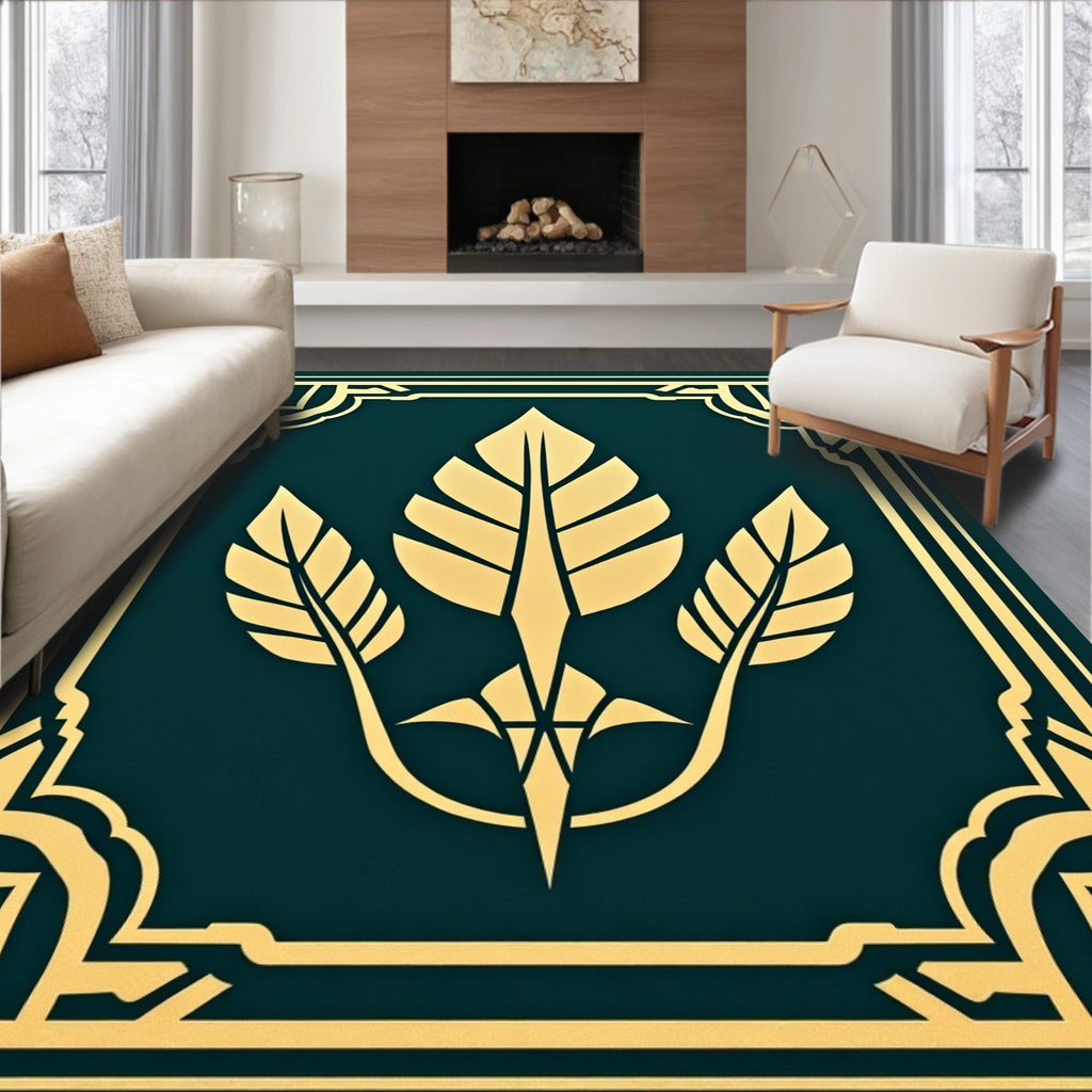 Elegant Teal Golden Feather Trio Rug
